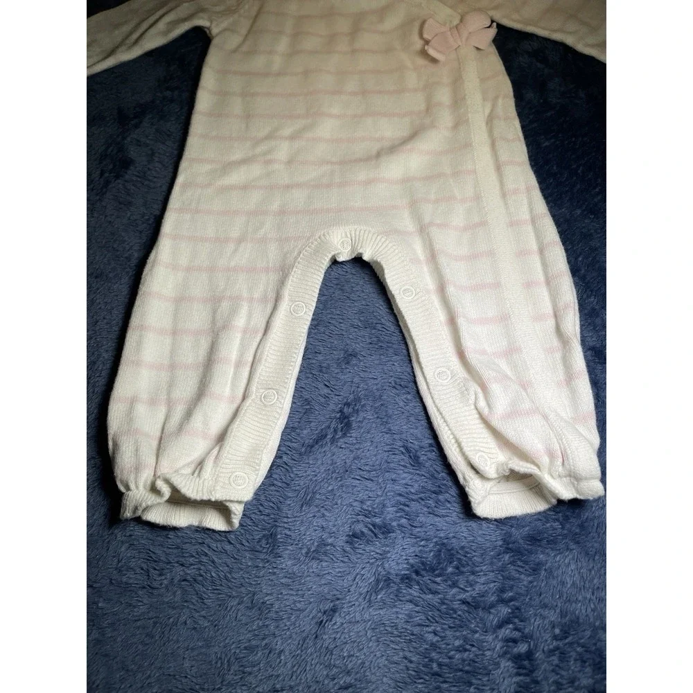 Mud Pie Pink Stripe Bow Converter‎ Coverall Romper Outfit Long Sleeve 3-6 months
